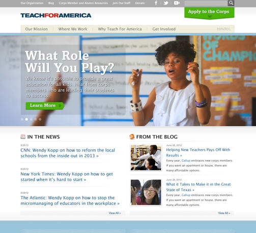Teach For America homepage